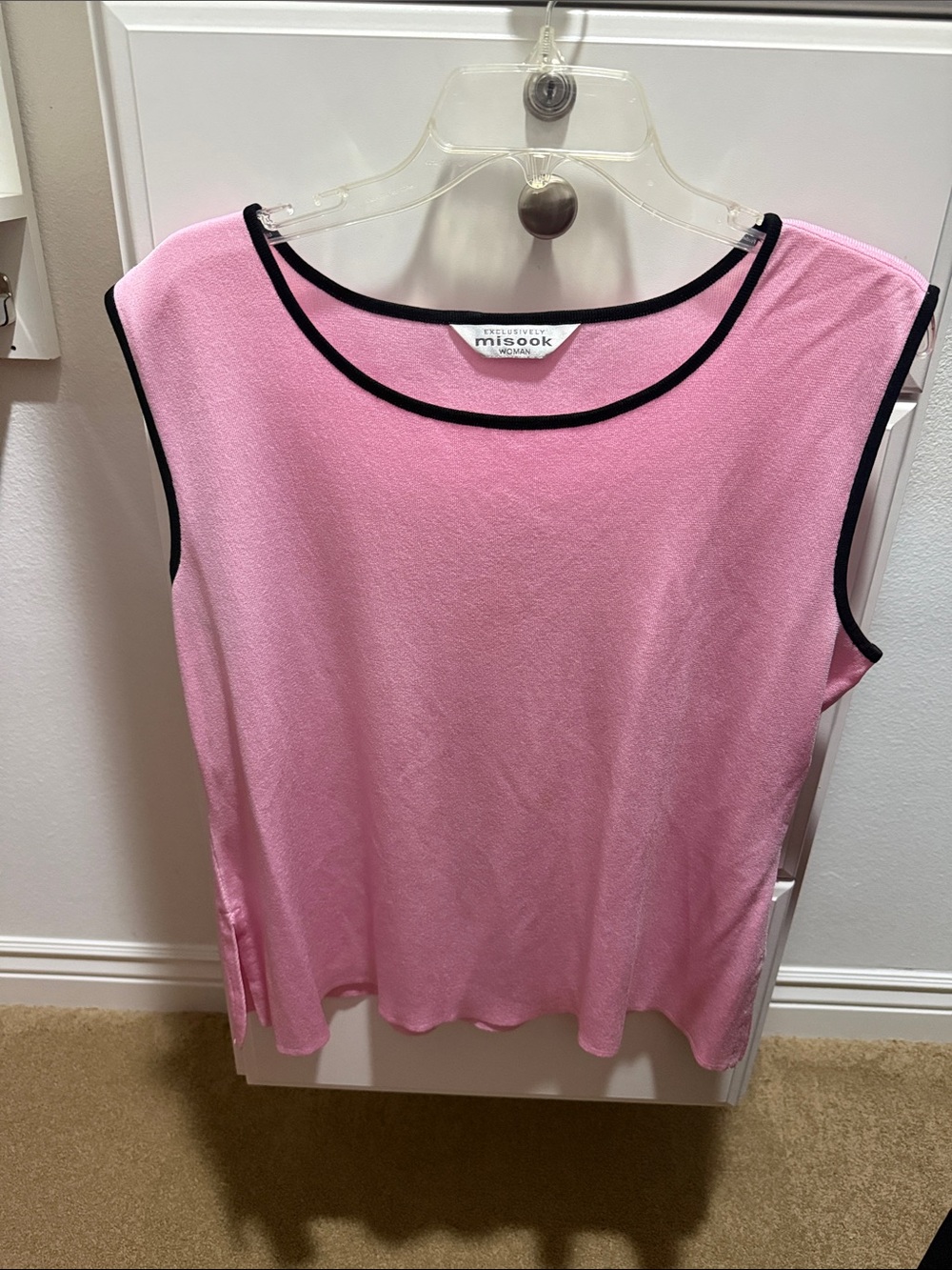 Misook Pink Sleeveless Tank with Black Trim